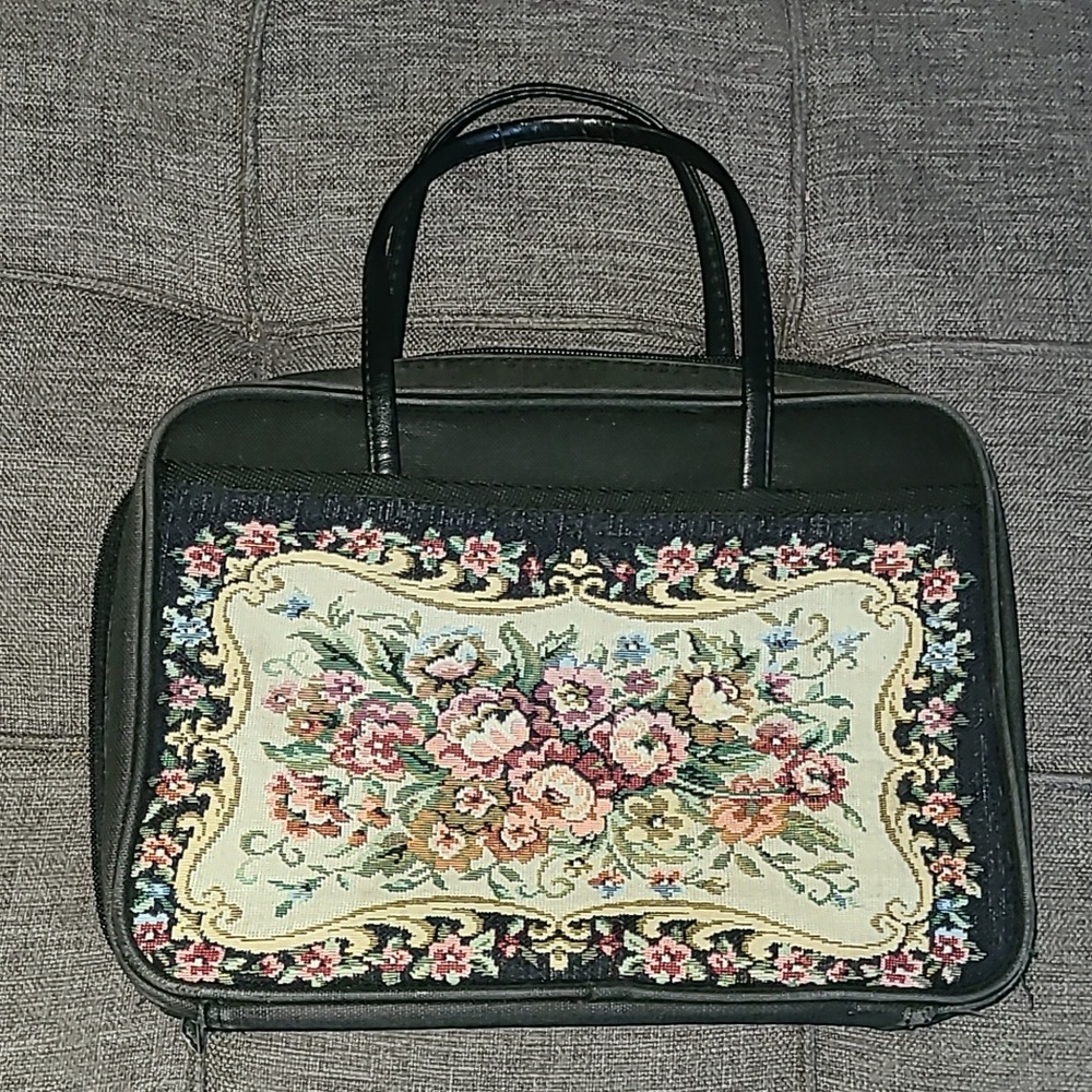 Vintage Bible Cover With Handles Black Floral Print Embroidered Tapestry‎ Zip